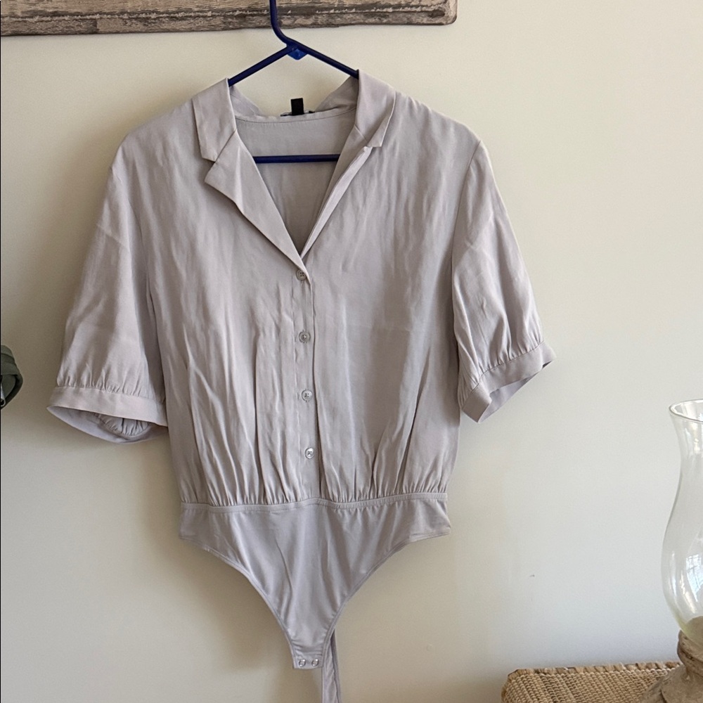 Express Light Gray Button-Front Top